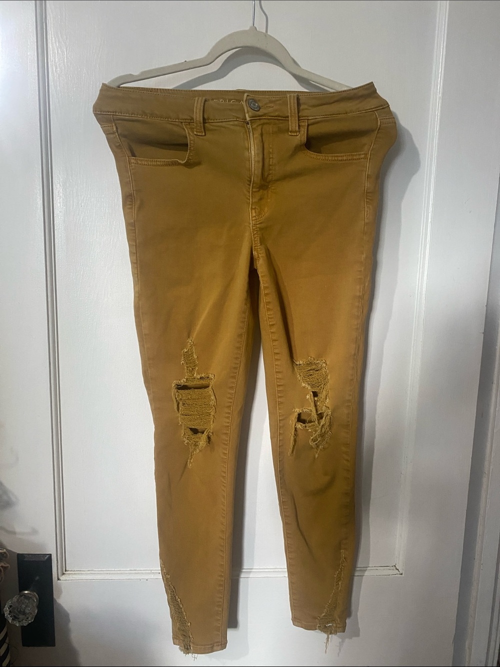 American Eagle Outfitters Mustard Skinny Distressed Jeans